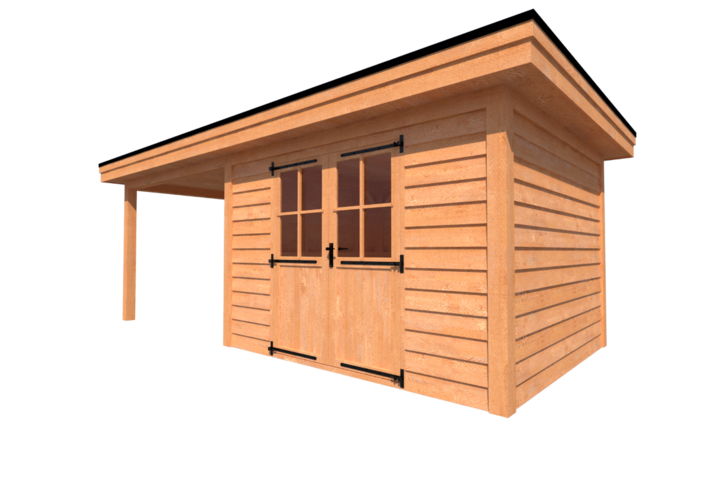 Tuinhuis met veranda plat dak 350 x 300 + 300cm