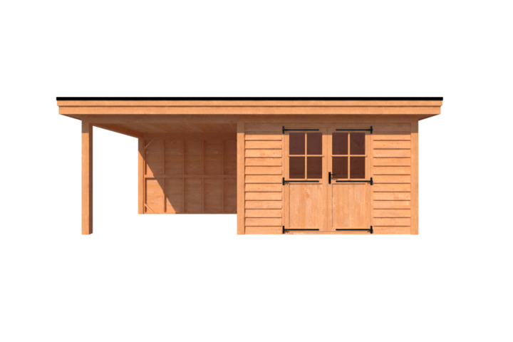 Tuinhuis met veranda plat dak 350 x 300 + 300cm