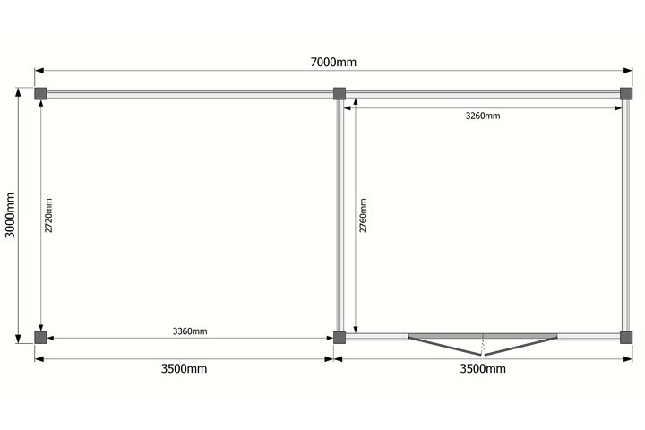 Tuinhuis met veranda plat dak 350 x 300 + 350cm Tuinhuis met veranda plat dak 350 x 300 + 350cm