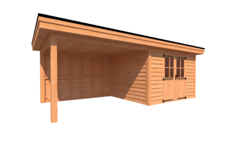 Tuinhuis met veranda plat dak 350 x 300 + 350cm