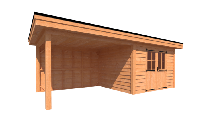 Tuinhuis met veranda plat dak 350 x 300 + 350cm Tuinhuis met veranda plat dak 350 x 300 + 350cm