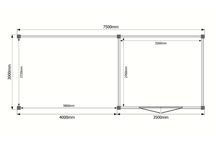 Tuinhuis met veranda plat dak 350 x 300 + 400cm Tuinhuis met veranda plat dak 350 x 300 + 400cm