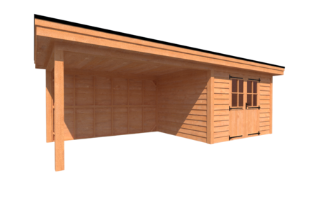 Tuinhuis met veranda plat dak 350 x 300 + 400cm