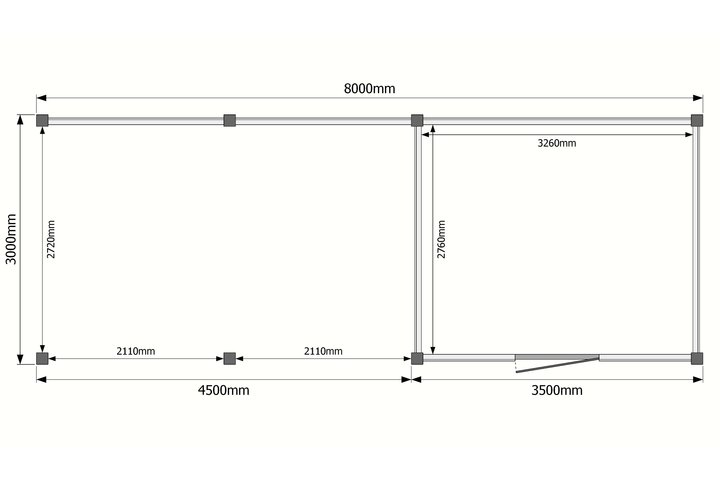 Tuinhuis met veranda plat dak 350 x 300 + 450cm