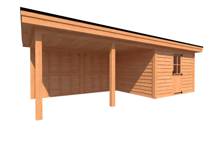 Tuinhuis met veranda plat dak 350 x 300 + 450cm