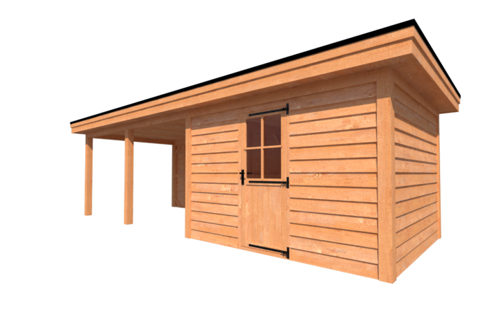 Tuinhuis met veranda plat dak 350 x 300 + 450cm