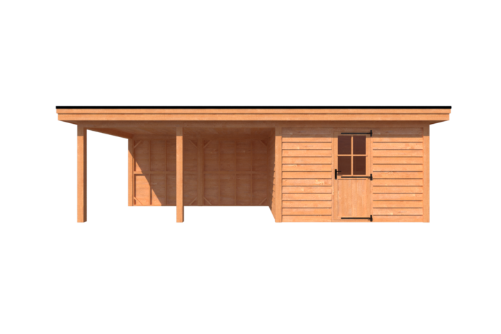 Tuinhuis met veranda plat dak 350 x 300 + 450cm