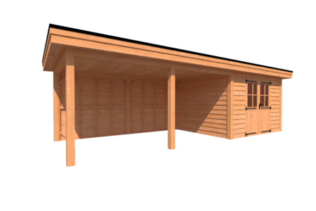 Tuinhuis met veranda plat dak 350 x 300 + 500cm