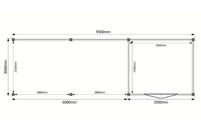 Tuinhuis met veranda plat dak 350 x 300 + 600cm Tuinhuis met veranda plat dak 350 x 300 + 600cm