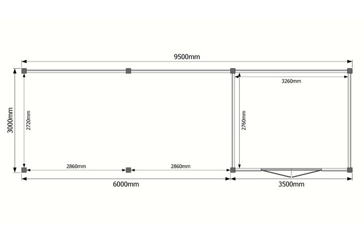 Tuinhuis met veranda plat dak 350 x 300 + 600cm Tuinhuis met veranda plat dak 350 x 300 + 600cm