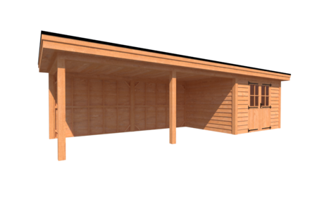 Tuinhuis met veranda plat dak 350 x 300 + 600cm