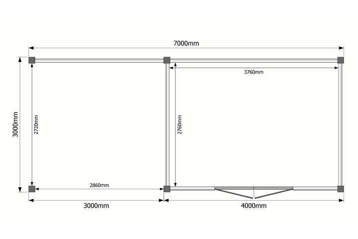 Tuinhuis met veranda plat dak 400 x 300 + 300cm Tuinhuis met veranda plat dak 400 x 300 + 300cm