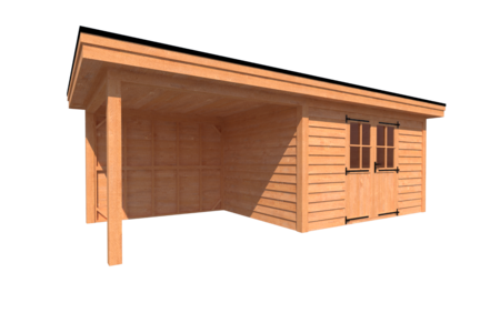 Tuinhuis met veranda plat dak 400 x 300 + 300cm