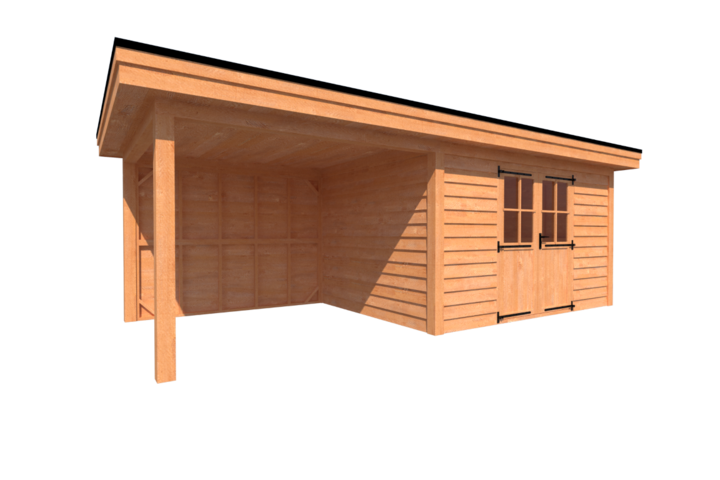 Tuinhuis met veranda plat dak 400 x 300 + 300cm Tuinhuis met veranda plat dak 400 x 300 + 300cm
