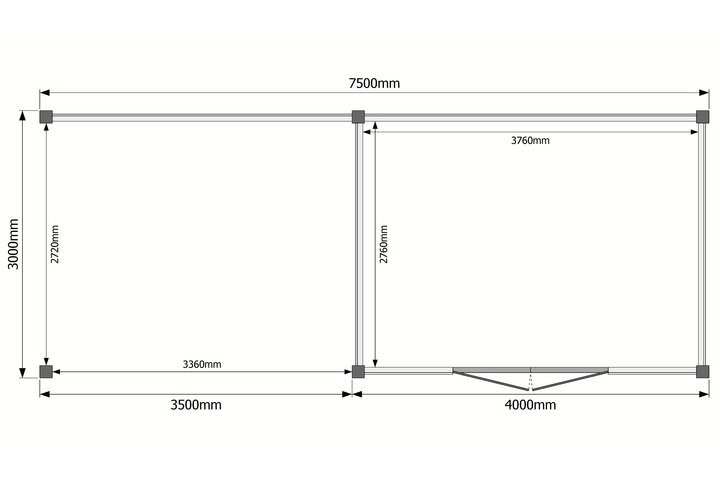 Tuinhuis met veranda plat dak 400 x 300 + 350cm Tuinhuis met veranda plat dak 400 x 300 + 350cm