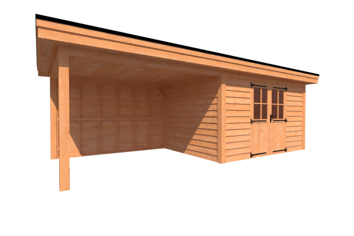 Tuinhuis met veranda plat dak 400 x 300 + 350cm Tuinhuis met veranda plat dak 400 x 300 + 350cm