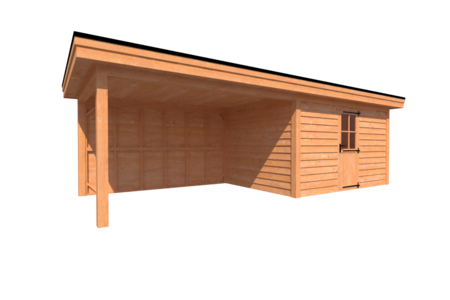 Tuinhuis met veranda plat dak 400 x 300 + 400cm