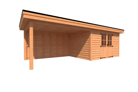 Tuinhuis met veranda plat dak 400 x 300 + 400cm