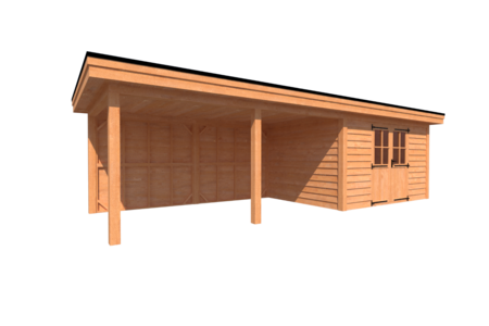 Tuinhuis met veranda plat dak 400 x 300 + 500cm Tuinhuis met veranda plat dak 400 x 300 + 500cm
