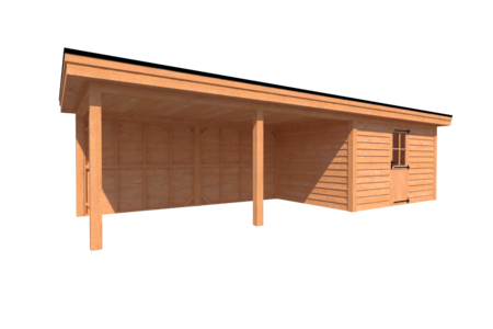 Tuinhuis met veranda plat dak 400 x 300 + 550cm Tuinhuis met veranda plat dak 400 x 300 + 550cm