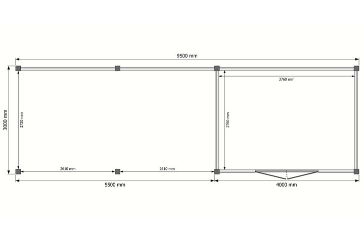 Tuinhuis met veranda plat dak 400 x 300 + 550cm Tuinhuis met veranda plat dak 400 x 300 + 550cm