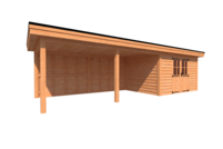 Tuinhuis met veranda plat dak 400 x 300 + 550cm Tuinhuis met veranda plat dak 400 x 300 + 550cm