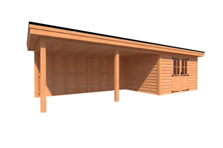 Tuinhuis met veranda plat dak 400 x 300 + 550cm Tuinhuis met veranda plat dak 400 x 300 + 550cm