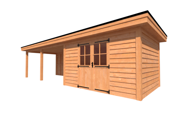 Tuinhuis met veranda plat dak 400 x 300 + 550cm Tuinhuis met veranda plat dak 400 x 300 + 550cm