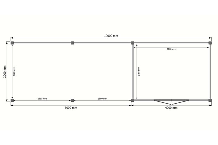 Tuinhuis met veranda plat dak 400 x 300 + 600cm Tuinhuis met veranda plat dak 400 x 300 + 600cm