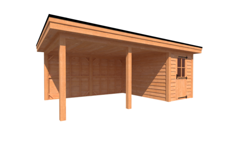 Tuinhuis met veranda plat dak 200 x 350 + 450cm Tuinhuis met veranda plat dak 200 x 350 + 450cm