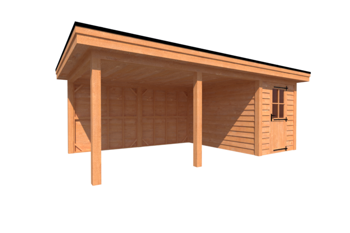 Tuinhuis met veranda plat dak 200 x 350 + 450cm