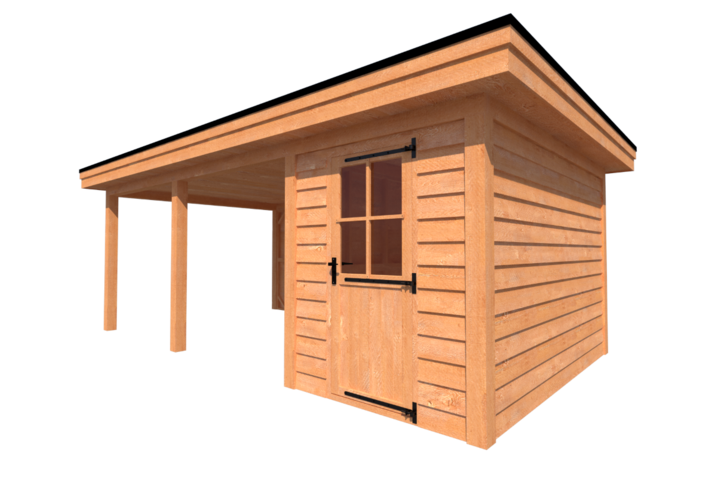 Tuinhuis met veranda plat dak 200 x 350 + 450cm