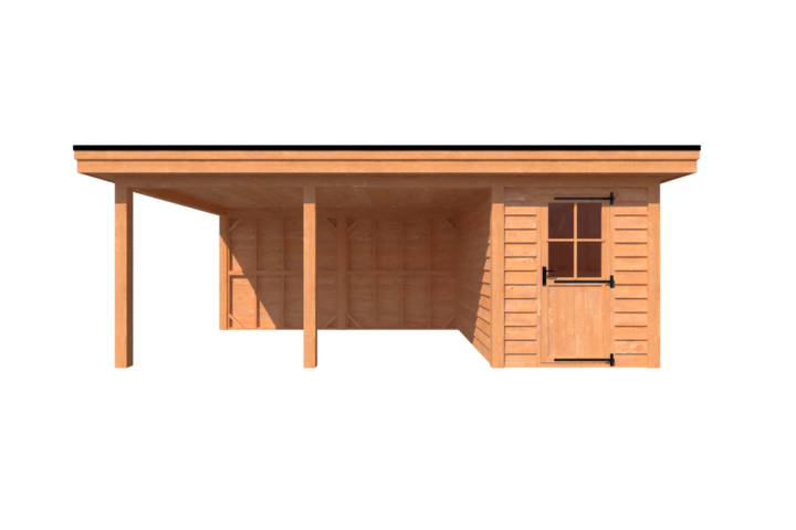 Tuinhuis met veranda plat dak 200 x 350 + 450cm