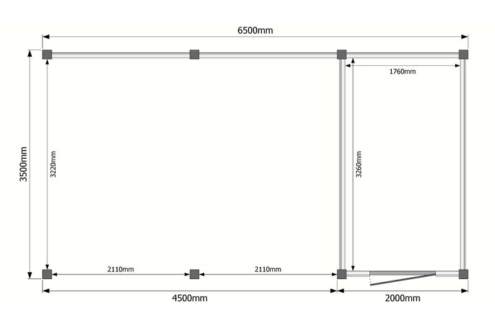 Tuinhuis met veranda plat dak 200 x 350 + 450cm