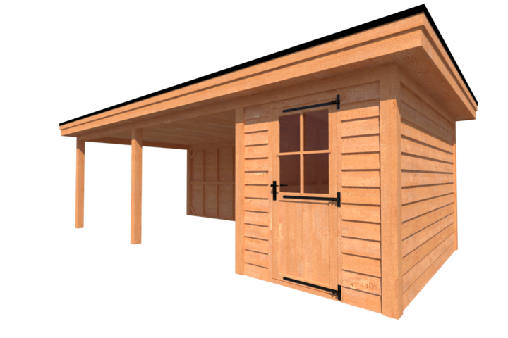 Tuinhuis met veranda plat dak 200 x 350 +550cm