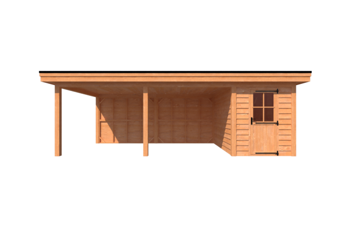 Tuinhuis met veranda plat dak 200 x 350 +550cm