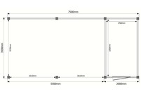 Tuinhuis met veranda plat dak 200 x 350 +550cm