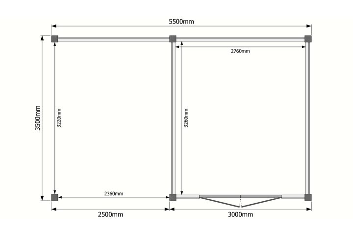 Tuinhuis met veranda plat dak 300 x 350 + 250cm