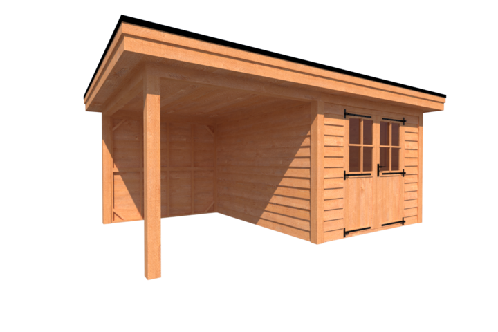Tuinhuis met veranda plat dak 300 x 350 + 250cm