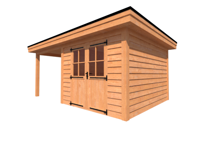 Tuinhuis met veranda plat dak 300 x 350 + 250cm