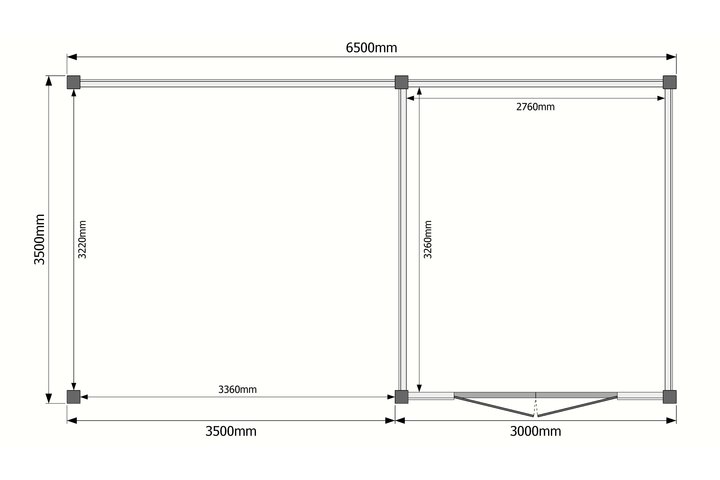 Tuinhuis met veranda plat dak 300 x 350 + 350cm