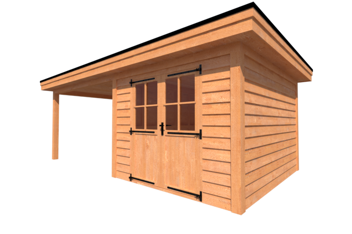 Tuinhuis met veranda plat dak 300 x 350 + 350cm