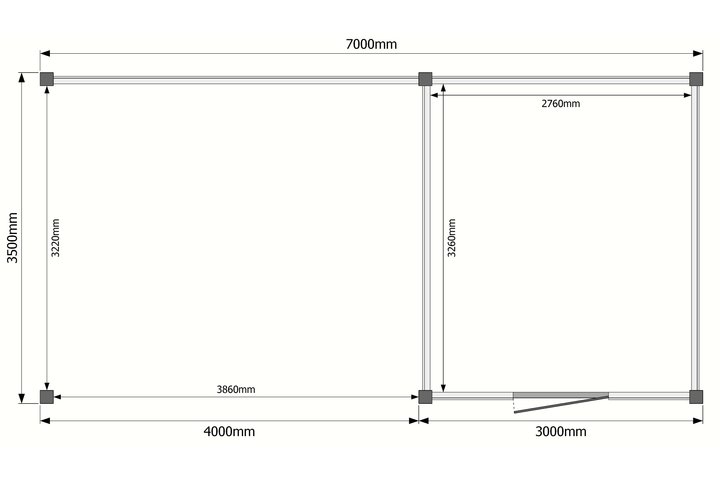 Tuinhuis met veranda plat dak 300 x 350 + 400cm Tuinhuis met veranda plat dak 300 x 350 + 400cm
