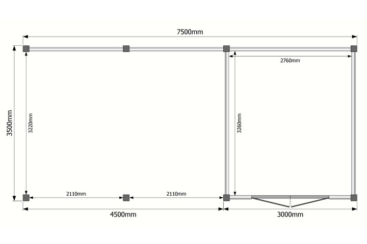 Tuinhuis met veranda plat dak 300 x 350 + 450cm Tuinhuis met veranda plat dak 300 x 350 + 450cm