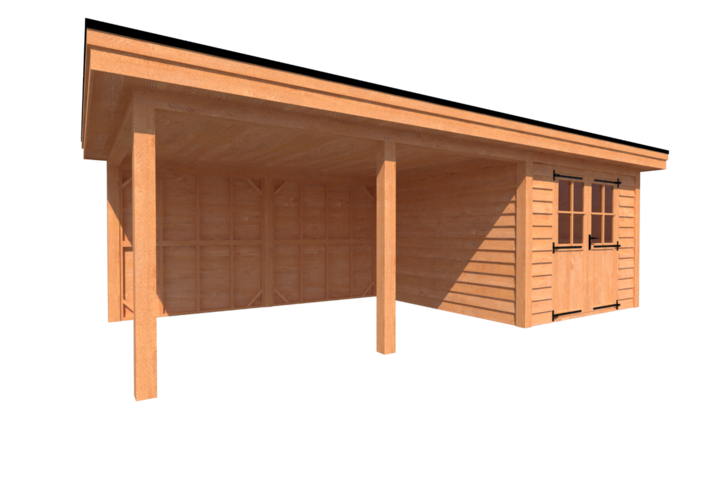 Tuinhuis met veranda plat dak 300 x 350 + 450cm Tuinhuis met veranda plat dak 300 x 350 + 450cm