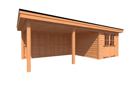 Tuinhuis met veranda plat dak 300 x 350 + 500cm