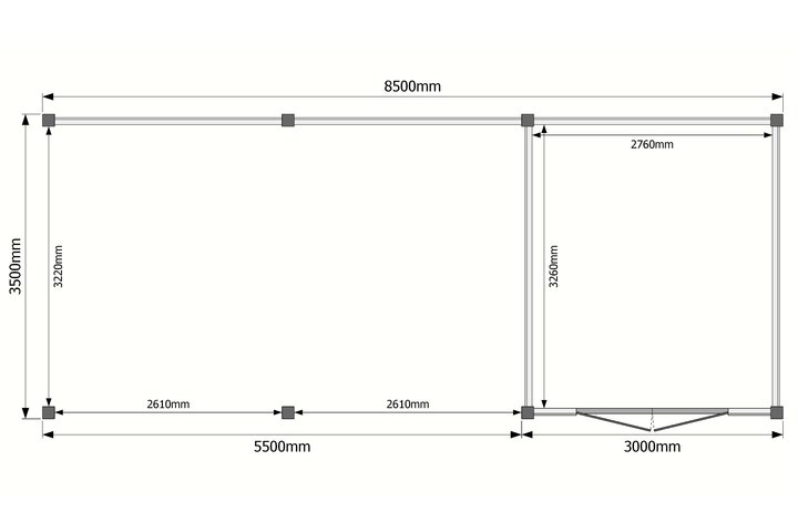 Tuinhuis met veranda plat dak 300 x 350 + 550cm Tuinhuis met veranda plat dak 300 x 350 + 550cm