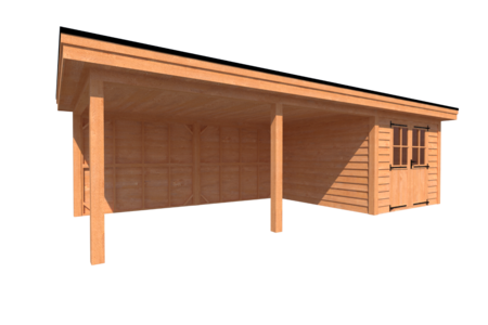 Tuinhuis met veranda plat dak 300 x 350 + 550cm