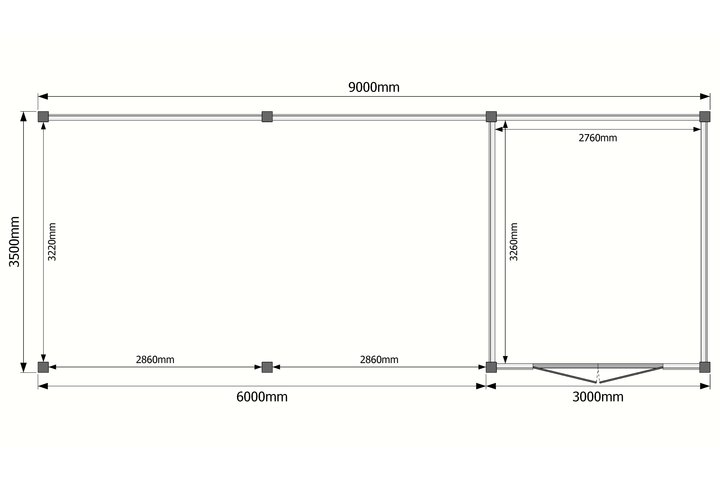 Tuinhuis met veranda plat dak 300 x 350 + 600cm Tuinhuis met veranda plat dak 300 x 350 + 600cm