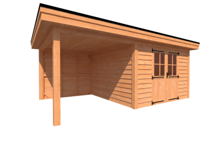 Tuinhuis met veranda plat dak 350 x 350 + 250cm Tuinhuis met veranda plat dak 350 x 350 + 250cm